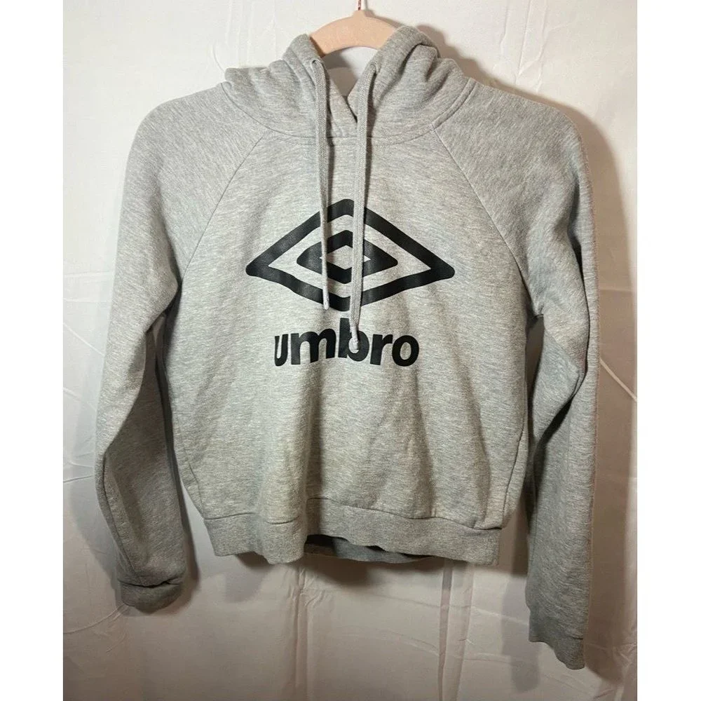 Umbro Hoodie Sweatshirt Boys Small Gray Black Heathered‎ Long Sleeve Drawstring